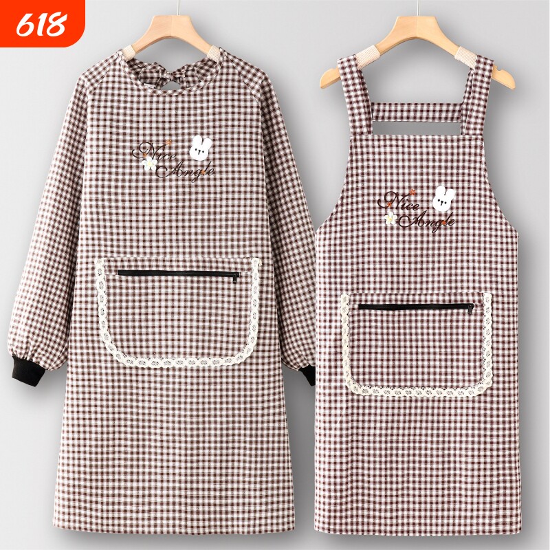 年轻款工作服罩衣女新款棉围裙厨房家用网红大人长袖上班专用可爱