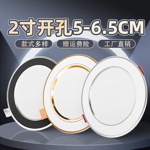 家用筒灯led天花射灯2寸3W5w嵌入式开孔5-6.5cm客厅吊顶洞灯简灯