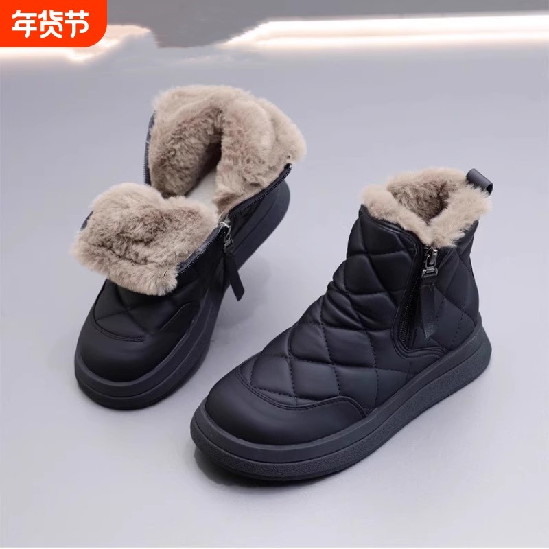 保暖雪地靴女款2025新款冬季加绒加厚防滑防水雪地棉女冬棉鞋短靴