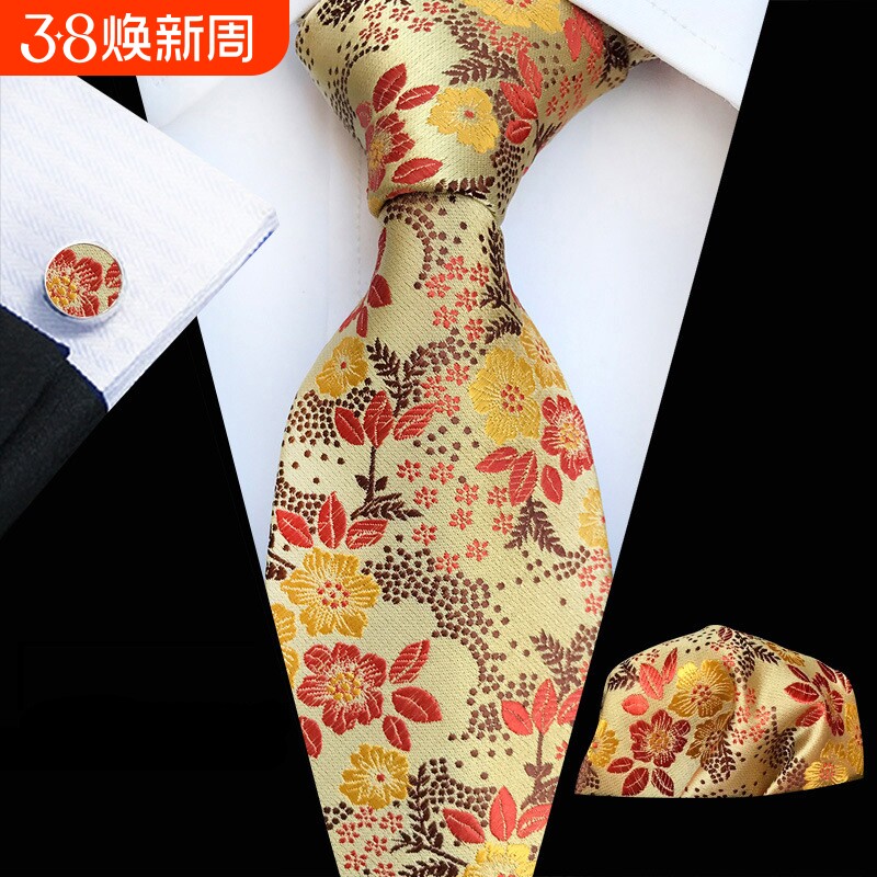 男士口袋巾小方巾法式袖扣领带三件套涤纶色织高纬密提花面料现货