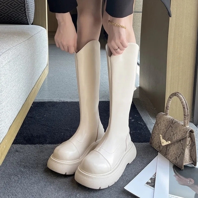 长筒靴春秋款粗腿法式厚底小个子