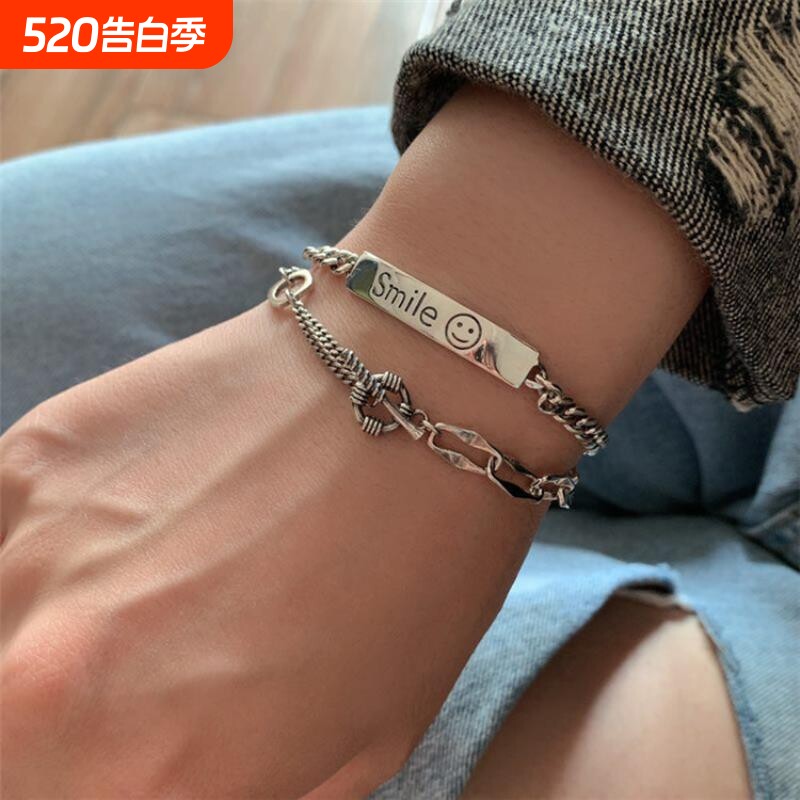 925银字母手链女潮ins小众设计网红复古泰银手环简约韩版饰品