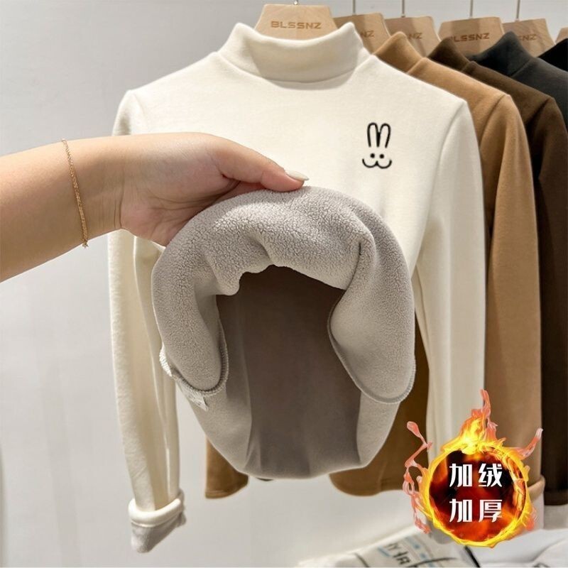 儿童女童加绒加厚打底衫秋冬季男童半高领保暖衣服中大童长袖T恤