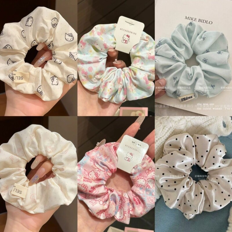 新款韩系甜美发圈可爱马尾气质大肠头绳设计少女发饰发绳粉色波点