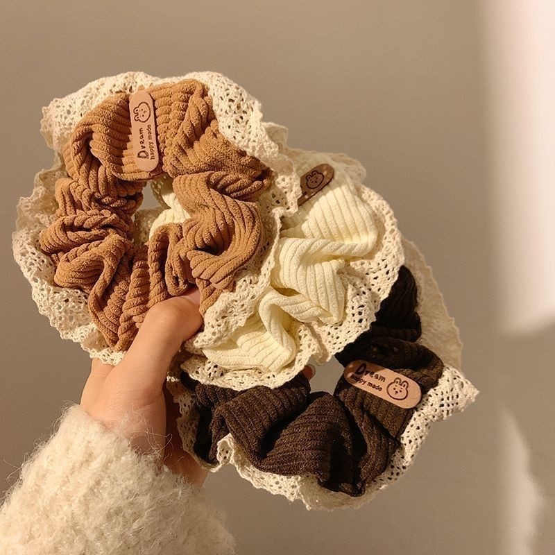 发圈大肠头绳美拉德咖色系蕾丝女韩系高级感大号简约气质发绳发饰