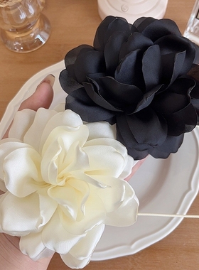立体缠绕项链黑白色超大颈花颈带打结饰品颈链甜美复古花朵飘带