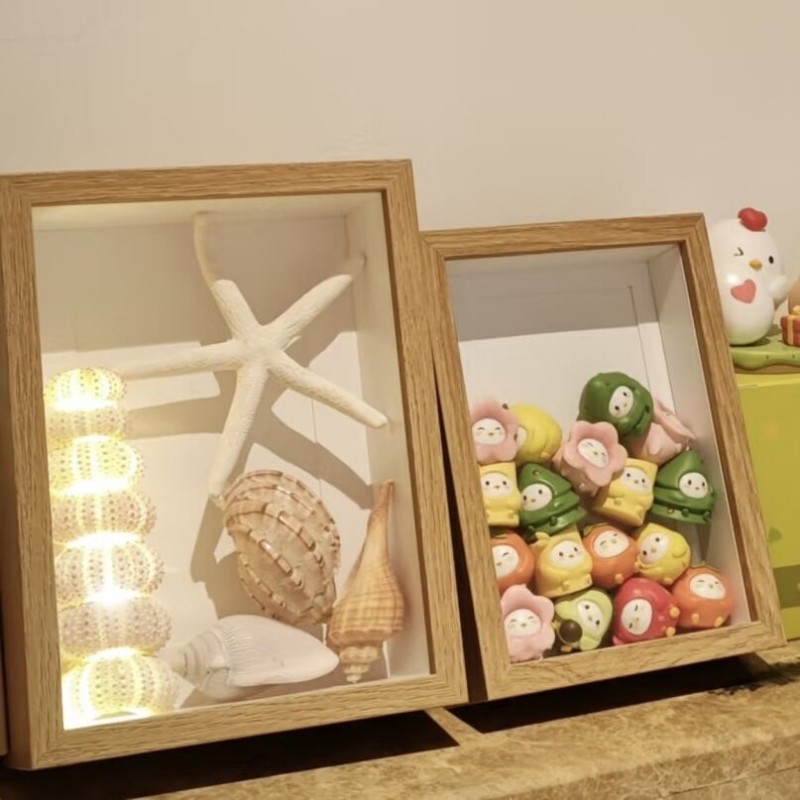 小鸡相框蚂蚁庄园立体中空相框透明手办木质摆台松松乐盲盒展示框