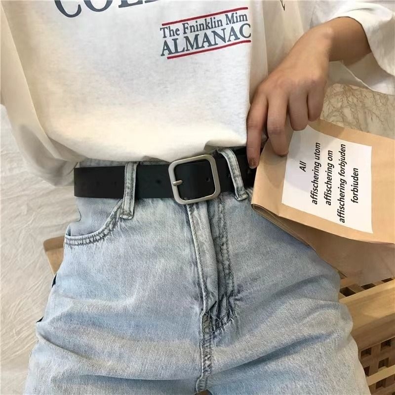 复古方扣皮带女细款男韩版学生简约百搭牛仔腰带礼物免打孔针扣