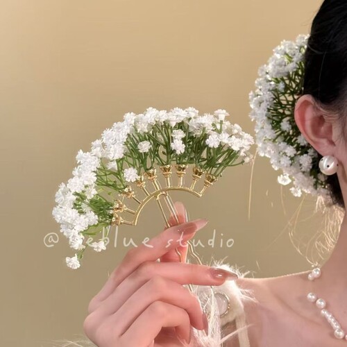 繁雪~刘亦菲同款满天星发簪女发饰新中式汉服发钗头花白色造型