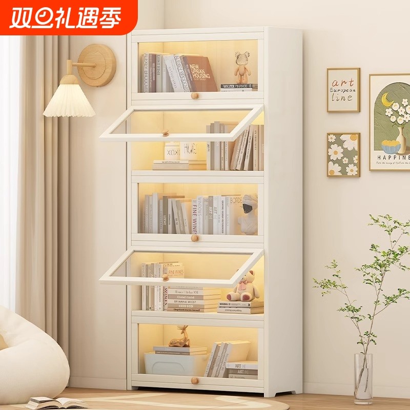 书架落地置物架一体靠墙客厅多层储物柜收纳展示柜防尘实木书柜子