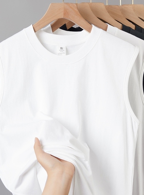100%新疆棉！无袖坎肩230g重磅白色纯棉背心女健身百搭t恤男螺纹
