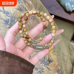 新年吉祥印度老山檀金如意算盘貔貅手串且末糖料手链双圈小众手串