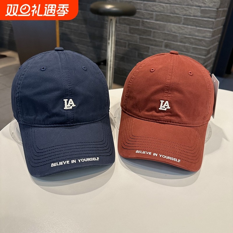 棒球帽女韩版简约小字母休闲弯檐帽街头百搭帽檐字母刺绣鸭舌帽