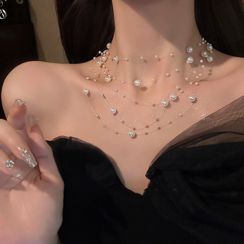 多层珍珠满天星项链超仙2024新款爆款锁骨链女款颈链装饰chok