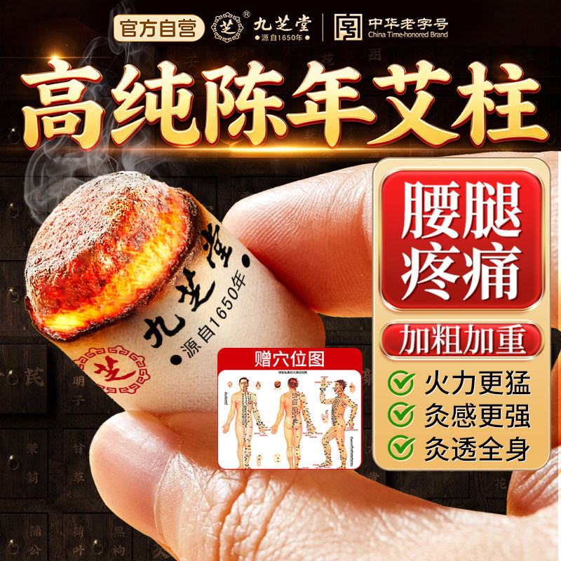 九芝堂艾柱十年陈艾条短家用无烟棒纯艾草雷火炙艾灸盒正品国货
