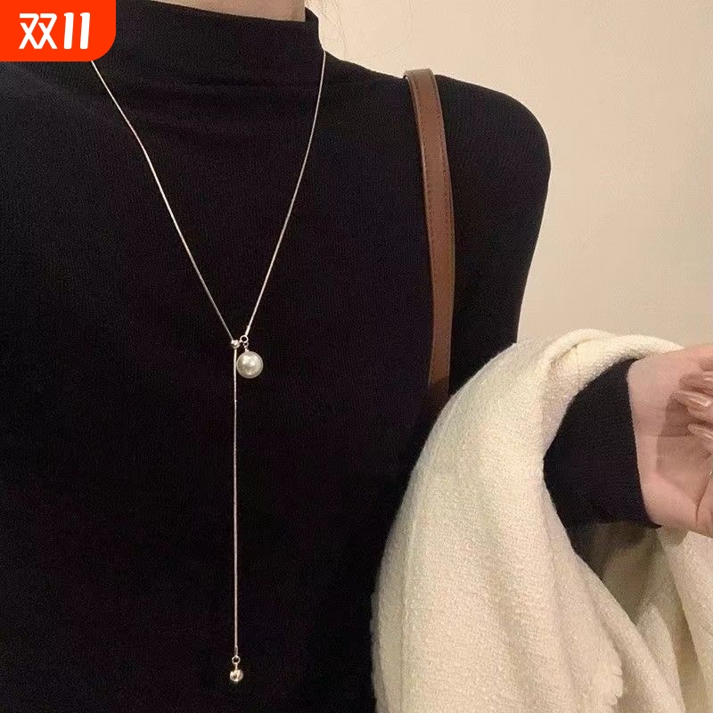 小众冷淡设计圆珠卫衣ins项链女新款秋冬高级几何项链毛衣链配饰