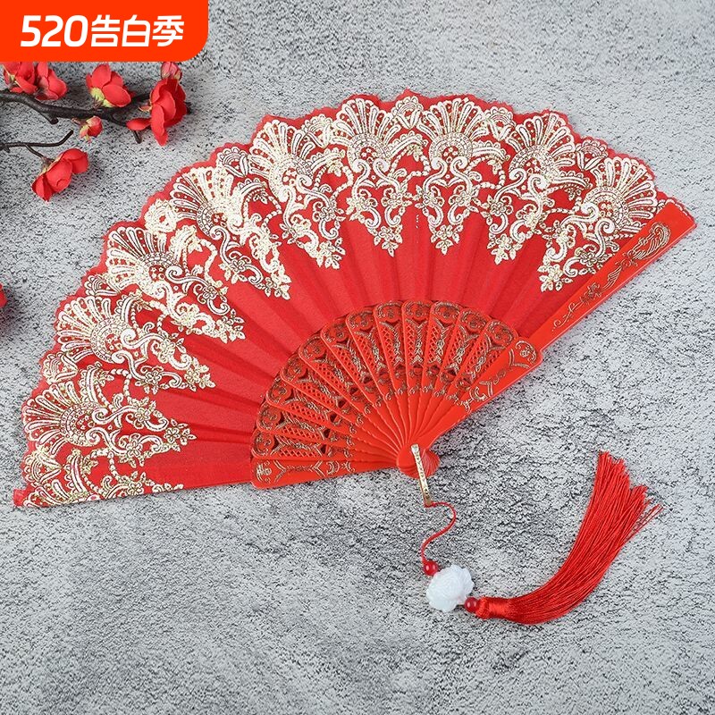 古风单花扇子旗袍汉服折叠扇塑料舞蹈广场复古网红夏季女士折扇