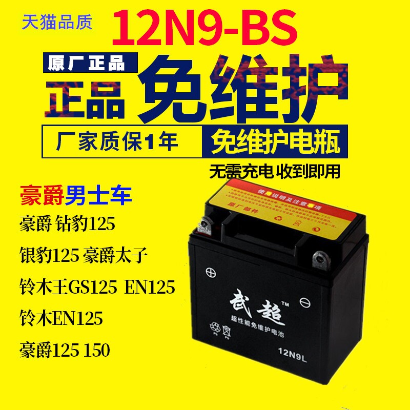 摩托车电瓶12N9AH免维护12V通用干电池钻豹太子125三轮车电池