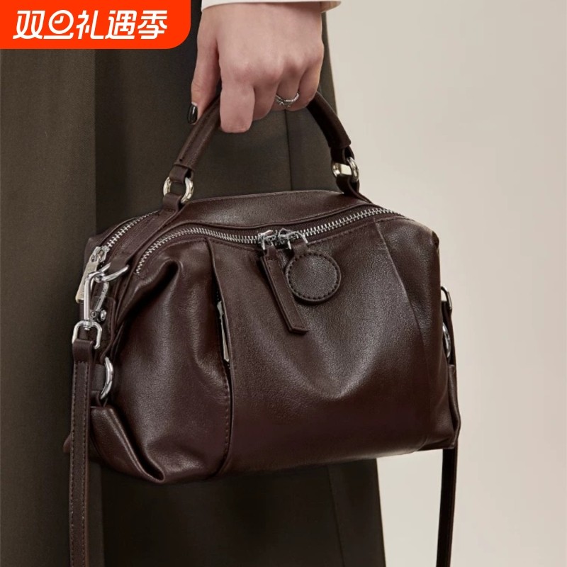 头层牛皮斜挎包韩版简约软皮枕头包时尚大容量女士手拎包通勤包女