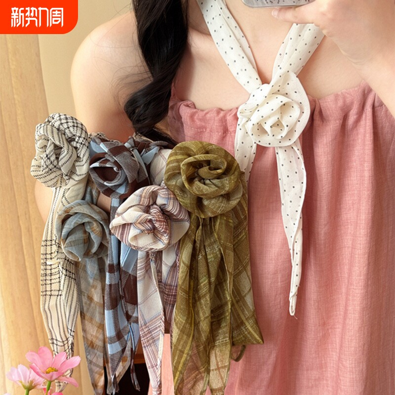 韩系波点印花条纹花朵丝巾项链复古时尚潮流锁骨链小众百搭配饰女