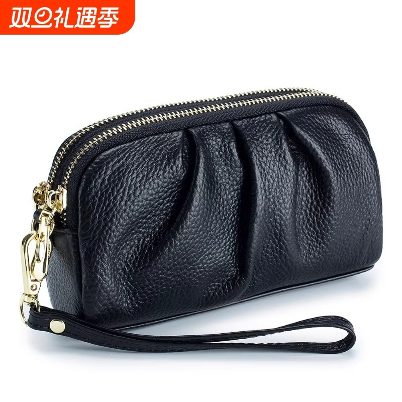 时尚真皮手拿包女款妈妈手拎包双层大容量手包新款拉链手机包零钱