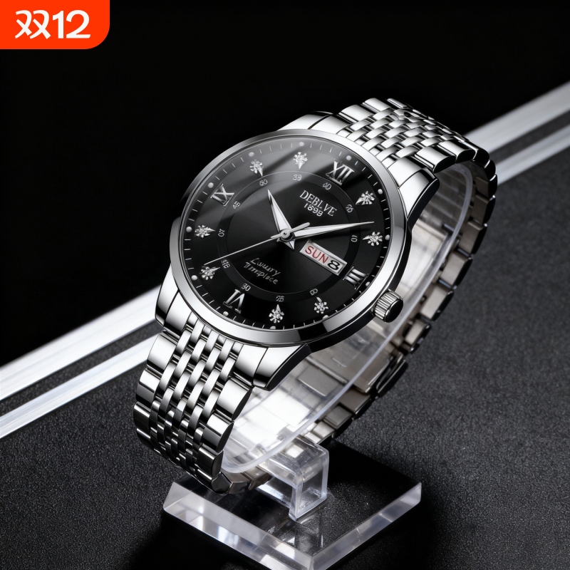手表男款机械风全自动防水高级感全自动男表数字双日历防水腕表男