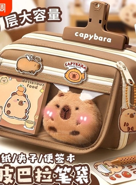 高颜值卡皮巴拉笔袋女小学生女童大容量文具盒初中生儿童女孩款铅笔盒2026版女生用男孩款耐脏帆布绿色紫色