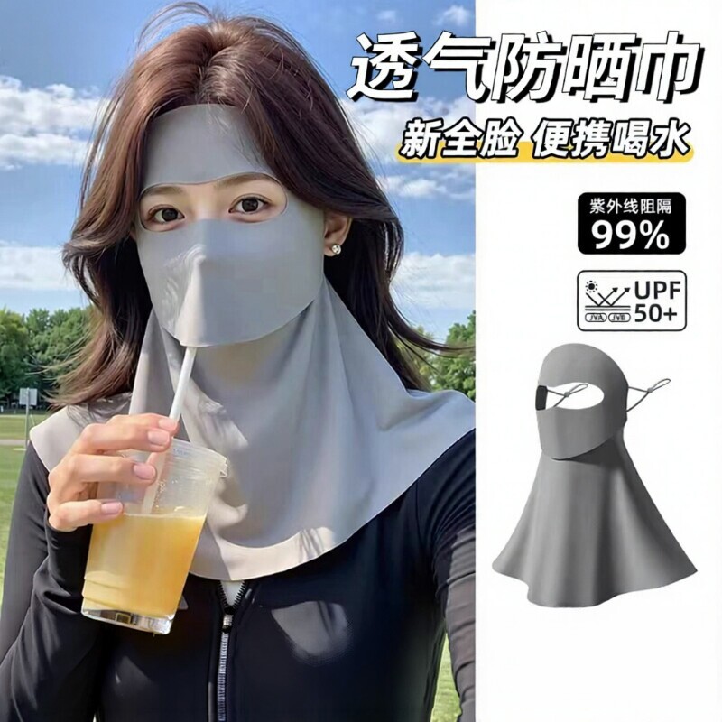 可喝水】透气全脸护颈防晒面罩图片