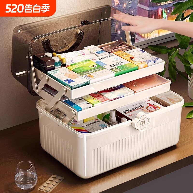 多层家用药箱收纳盒家庭装大容量医药箱药物药品收纳箱医疗箱折叠