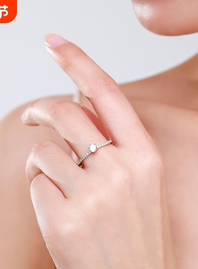 s925纯银戒指女韩国饰品简约单钻微镶指环小清新闭口指环直播爆款