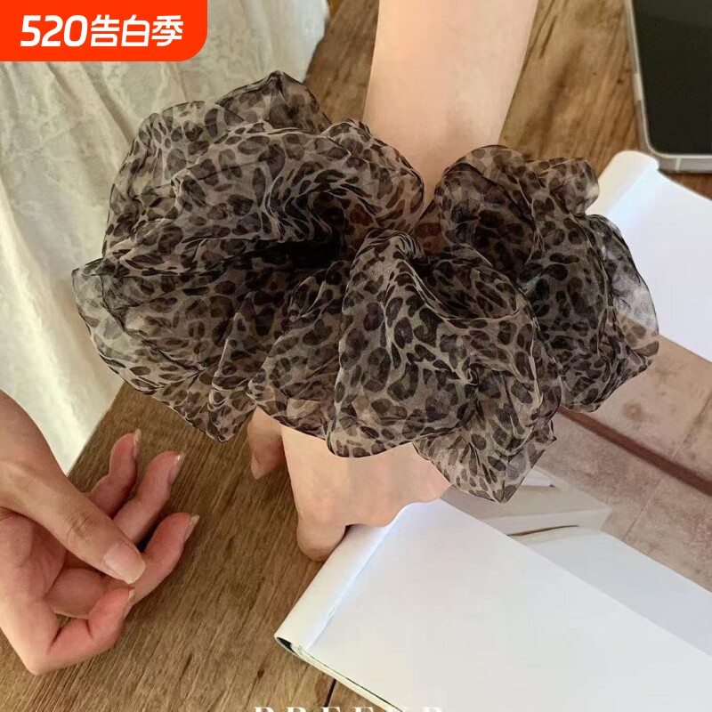超大号玻璃纱豹纹大肠发圈女蓬松个性头花丸子头皮筋马尾辣妹发绳