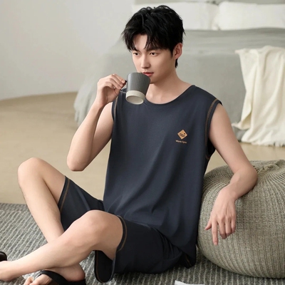 莫代尔男款夏季凉爽家居服套装