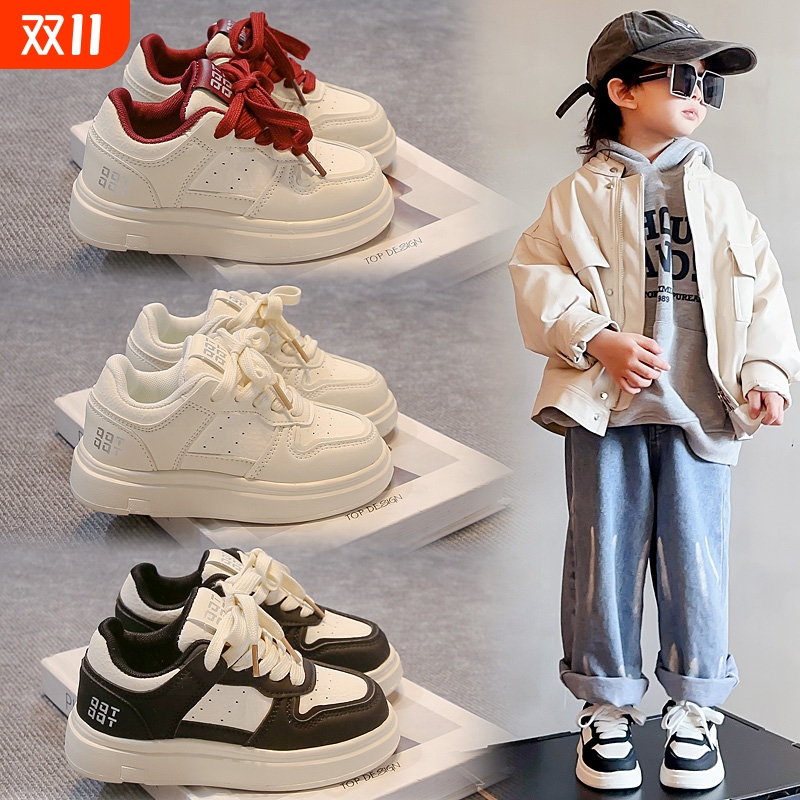 网红小白鞋儿童鞋子男秋冬季保暖回力板鞋学生青少年真皮运动鞋女