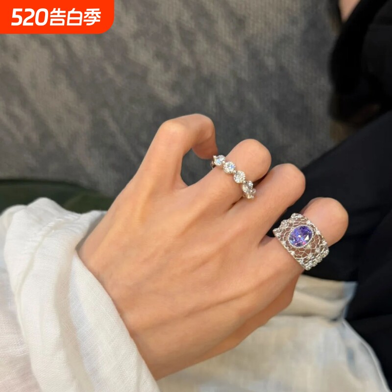 轻奢风蜂巢镀金镶托帕石个性可调节戒指指环时尚镂空
