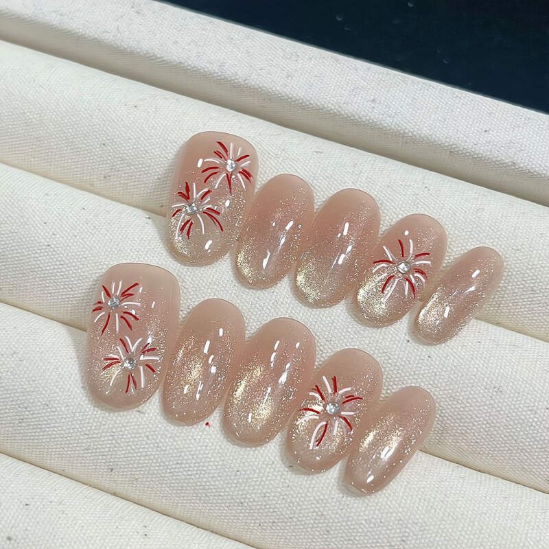 凌洛原创新年烟花美甲纯欲炫彩精灵秋冬腮红爆闪猫眼手工穿戴