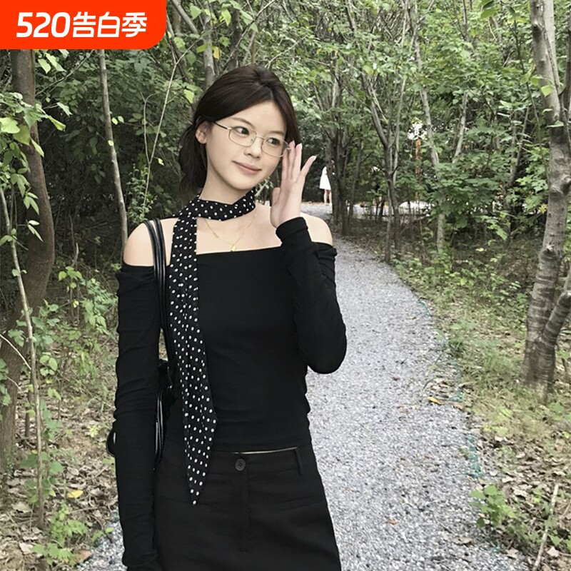 2025新款系脖黑色波点丝巾女高级感韩系长条飘带领巾发带红色白色