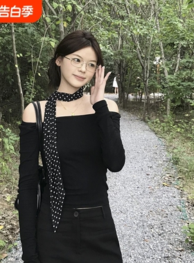 2025新款系脖黑色波点丝巾女高级感韩系长条飘带领巾发带红色白色