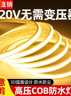 荣事达led灯带220v超亮自粘线形灯客厅氛围COB户外防水软灯条插电
