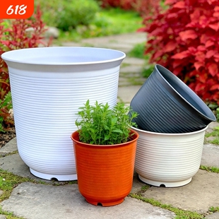 加仑加厚花盆仿陶瓷大号深家用阳台月季盆栽带托盘种植绿植高款