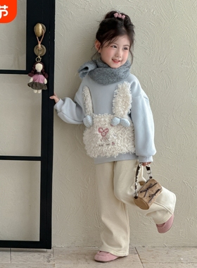 女童冬装卫衣2025新款女宝加绒加厚上衣儿童秋冬款衣服THH267蓝色