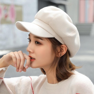 秋冬季网红毛呢帽子女新款冬天文艺画家帽韩版百搭八角帽贝雷帽