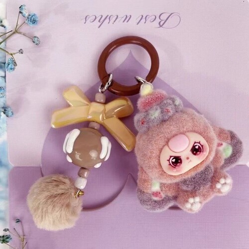 植绒甜点三岁娃饰品配件卡通萌粒钥匙链包包挂饰潮玩小挂件⑥