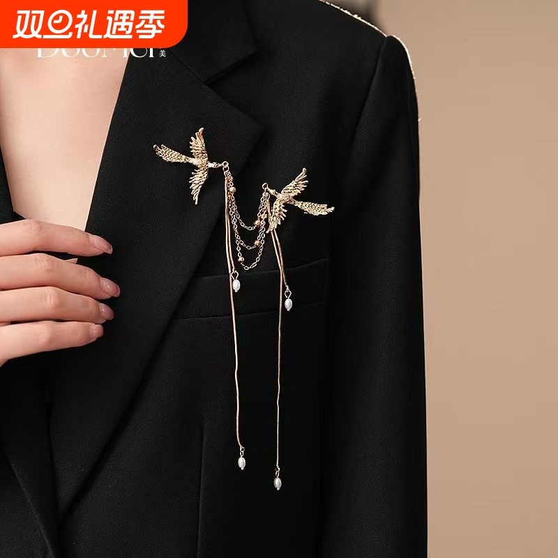 新中式飞鸟胸针高端精致时尚小众设计国风流苏胸花国潮民族风配饰