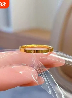 十字素圈戒指日常百搭精致食指戒简约独特小众高级感尾戒足金钛钢