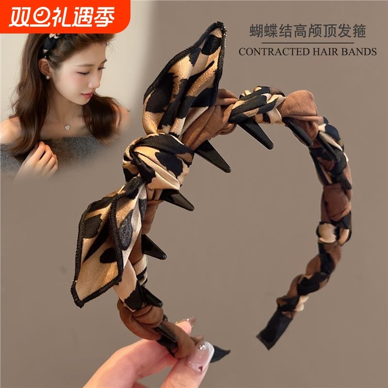 蝴蝶结豹纹发箍女高颅顶2025新款日常外戴发带洗脸头箍压发卡头饰