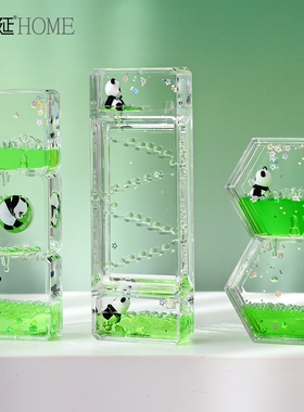 可爱熊猫减压油漏沙漏创意摆件情绪稳定桌面油滴计时器儿童节礼物