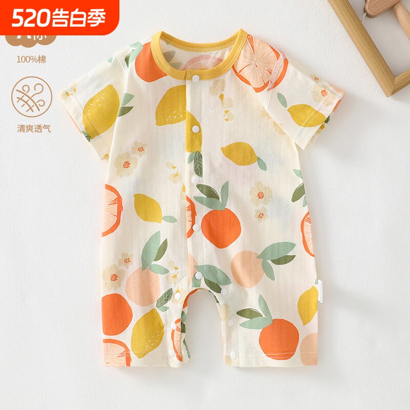 婴儿连体衣a类纯棉夏季薄款新生儿宝宝短袖衣服可爱哈衣爬爬服