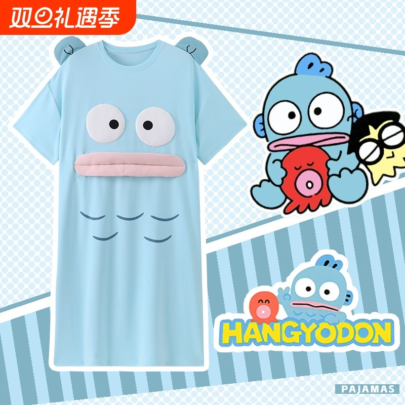 小丑鱼睡裙女童夏季新款短袖纯棉亲子儿童女孩学生母女款睡衣