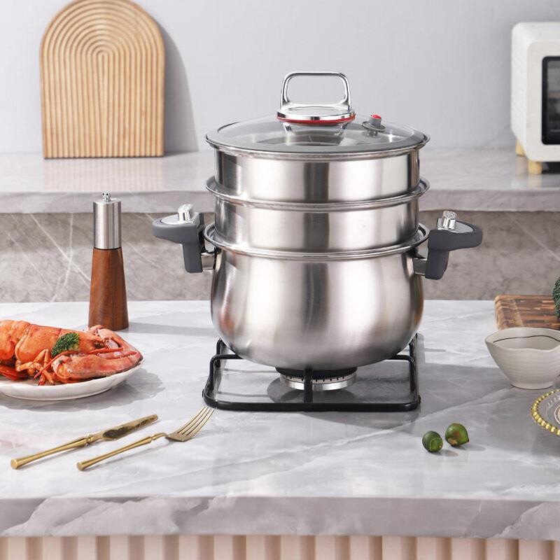 苏泊尔加厚不锈钢微压锅大容量26CM炖煮锅灶具通用汤锅多层蒸锅家