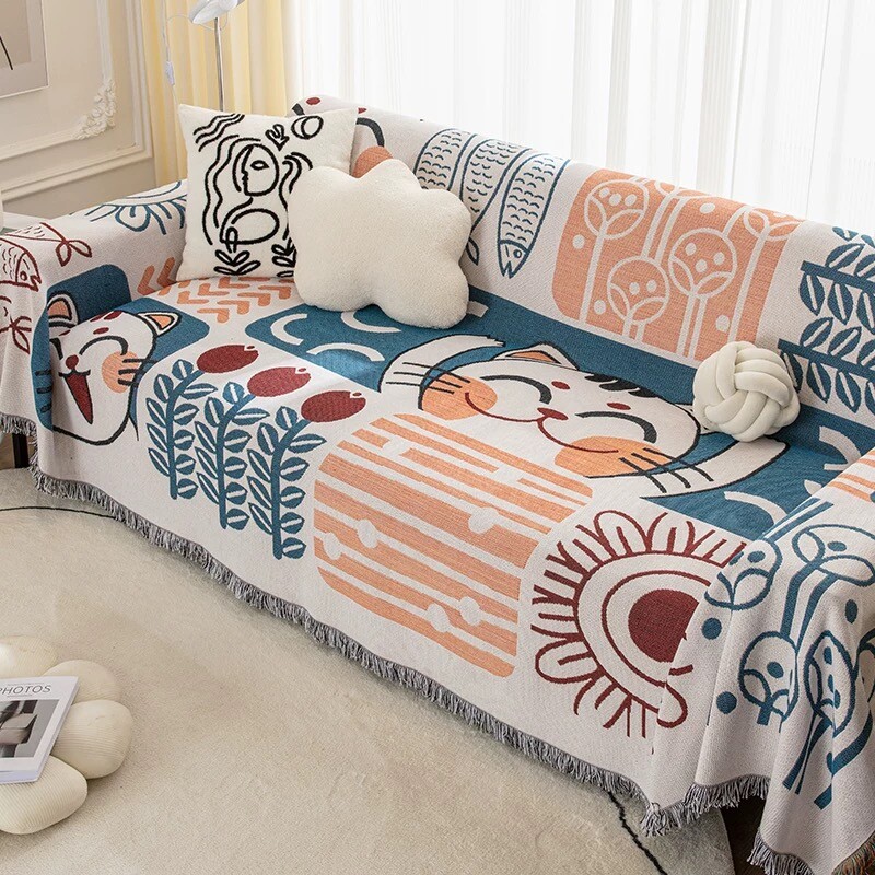 北欧简约风沙发巾沙发垫三四人沙发盖布家用全包万能盖毯130*18